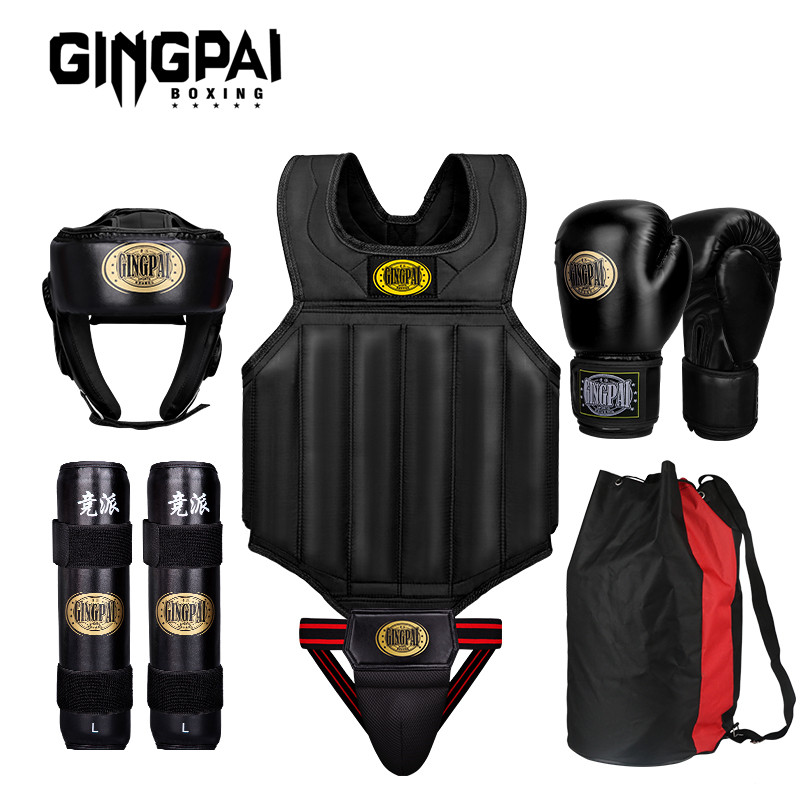 Boxing Glove Set - Gingpai 6-delige set vechtsportuitrusting: bokshandschoenen, helm,