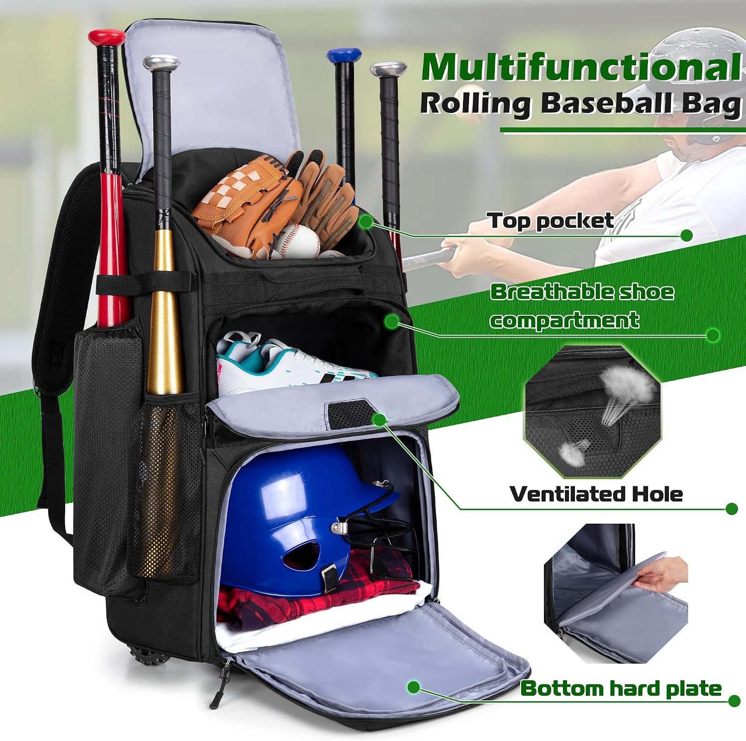 Rollende honkbalrugzak met wie - Sports Equipment Bat recensie en prijs