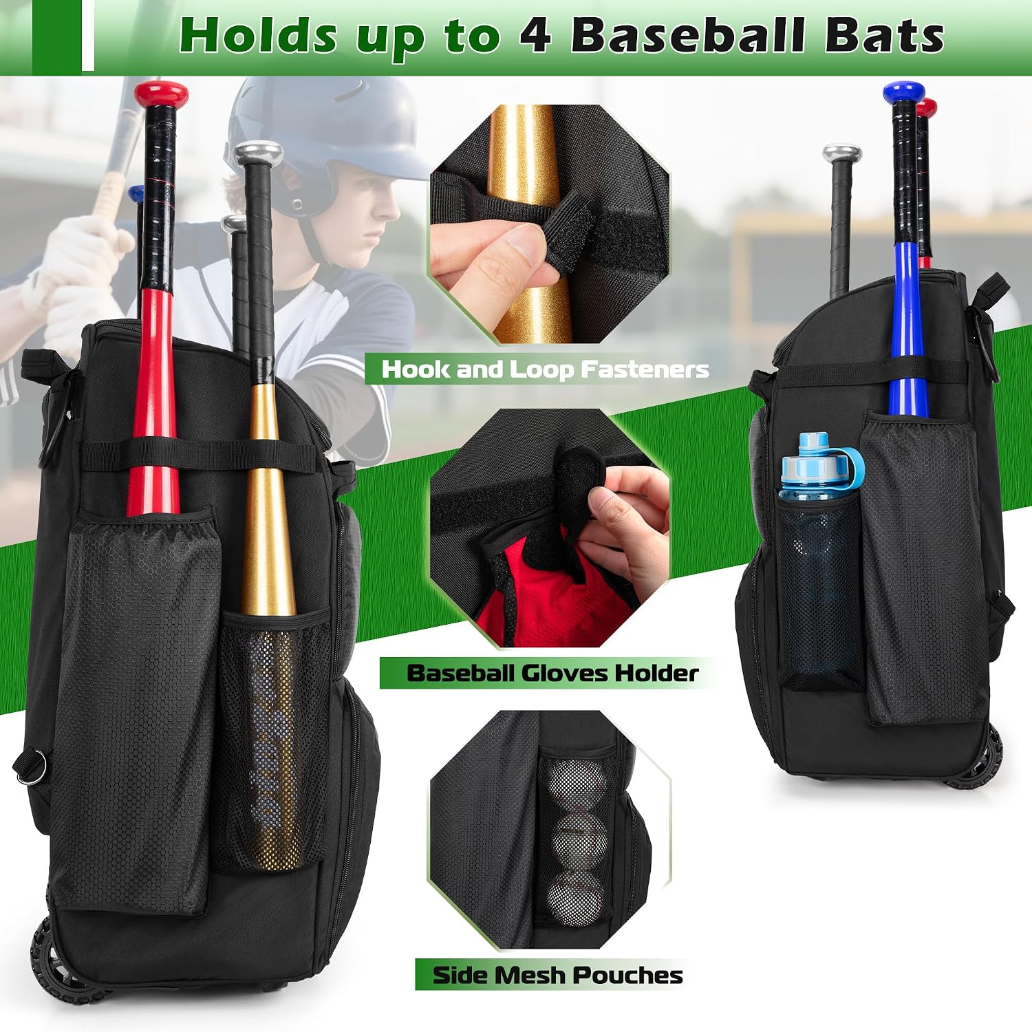 Rollende honkbalrugzak met wie - Sports Equipment Bat recensie en prijs